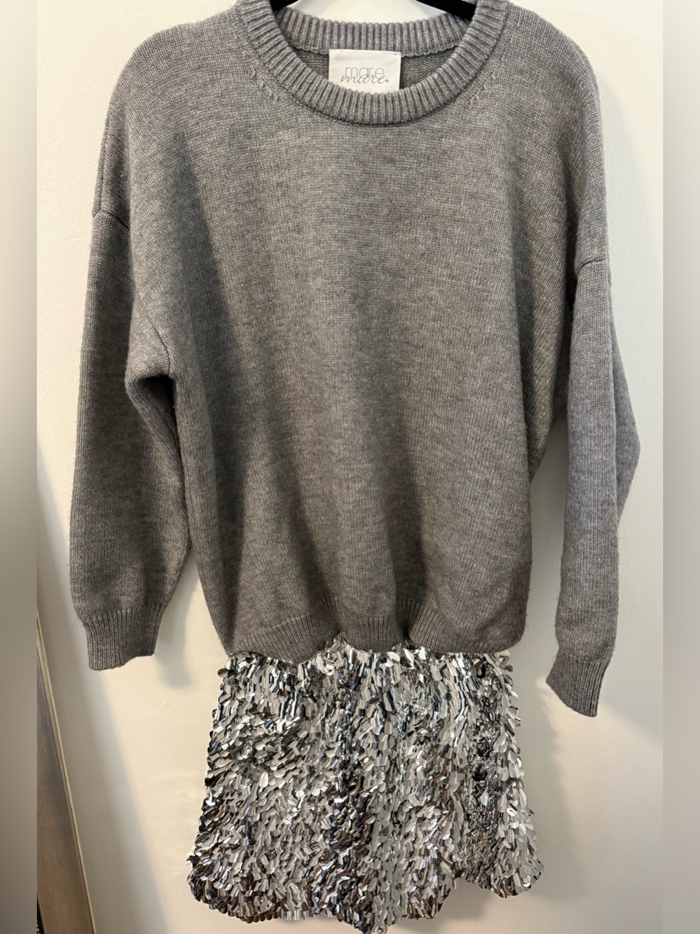 Mare Mare Gray Sweater dress with Sequin Skirt Small